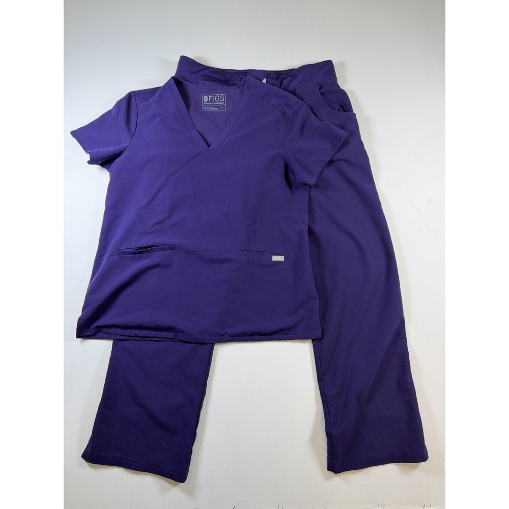 FIGS Women's Scrub Set Shirt & Pants Size L Purple Uniform Medical Workwear